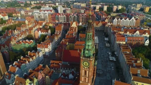 Ratusz Downtown Gdaňsk Dlugi Targ Srodmiescie Aerial View Poland Vysoce — Stock video