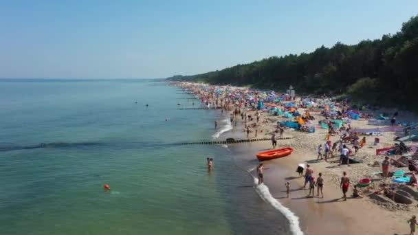 Playa Mar Báltico Sarbinowo Plaza Morze Baltyckie Vista Aérea Polonia — Vídeo de stock