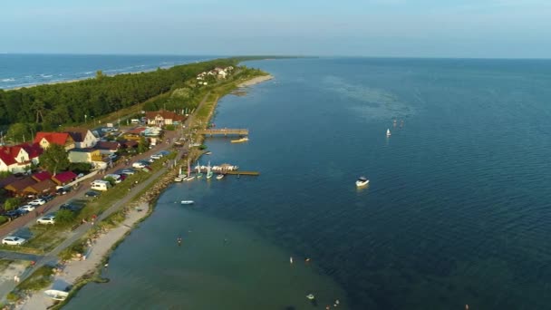 Prachtig Landschap Baai Kuznica Piekny Krajobraz Zatoka Luchtfoto View Polen — Stockvideo