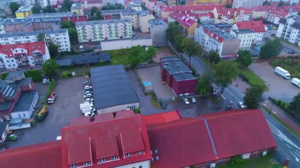 Lojas Street Mickiewicza Elk Sklep Aerial View Poland Imagens Alta — Vídeo de Stock