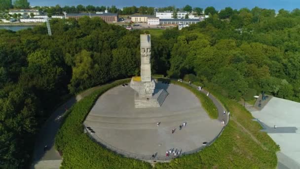 Westerplatte Emlékmű Gdansk Pomnik Aerial View Lengyelország Kiváló Minőségű Felvételek — Stock videók