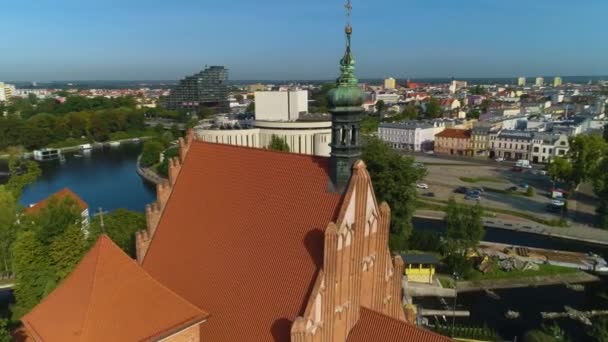Cathedral Old Town Market Bydgoszcz Katedra Stary Rynek Flygfoto Polen — Stockvideo
