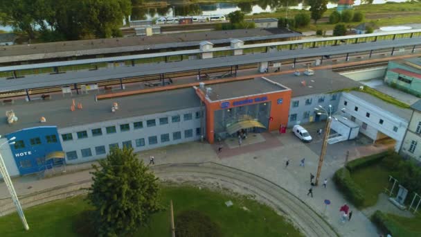 Железнодорожный Вокзал Горцов Велькопольский Дворжец Колеёвы Вид Воздуха Польша Высококачественные — стоковое видео