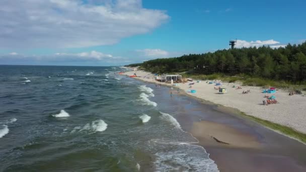 Praia Mar Báltico Mrzezyno Plaza Morze Baltyckie Aerial View Poland — Vídeo de Stock