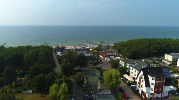 Fishing Harbor Uniesie Mielno Przystan Rybacka Aerial View Poland Vysoce — Stock video