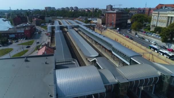 Estación Principal Tren Szczecin Dworzec Glowny Aerial View Polonia Imágenes — Vídeo de stock