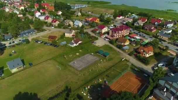 Schöne Landschaft Spielfeld Katy Rybackie Boisko Luftaufnahme Polen Hochwertiges Filmmaterial — Stockvideo