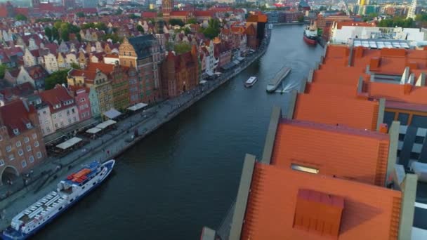 Motorboat River Motlawa Gdansk Srodmiescie Motorowka โปแลนด ภาพ ณภาพส — วีดีโอสต็อก