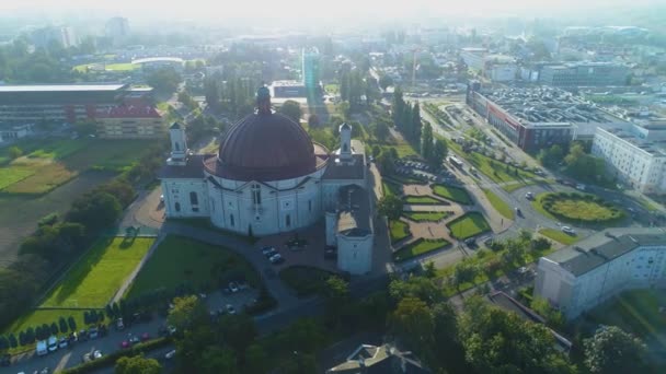 Римско Католическая Базилика Bydgoszcz Bazylika Aerial View Poland Высококачественные Кадры — стоковое видео