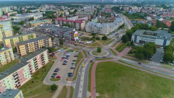Rondo Dmowskiego Downtown Ostroleka Aerial View Poland Imagens Alta Qualidade — Vídeo de Stock