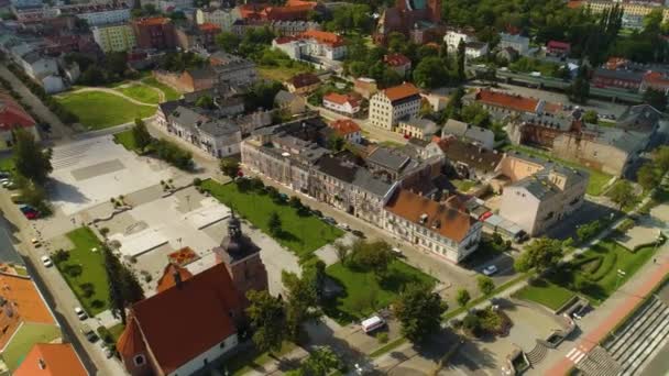 Church Old Market Square Wloclawek Stary Rynek Kosciol Aerial View — Stock Video