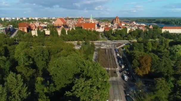 Chopin Street Panorama Torun Krajobraz Aerial View Poland 高质量的4K镜头 — 图库视频影像