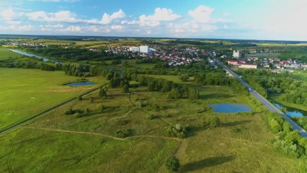 Schöne Landschaft Fluss Narew Lomza Krajobraz Luftaufnahme Polen Hochwertiges Filmmaterial — Stockvideo