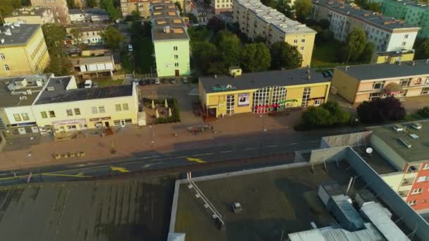 Street Wyszynskiego Shops Stargard Sklepy Centrum Aerial View Lengyelország Kiváló — Stock videók