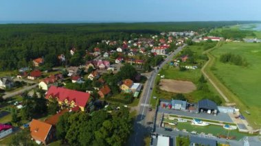 Güzel Manzara Ana Cadde Katy Rybackie Krajobraz Hava Görüntüsü Polonya. Yüksek kalite 4k görüntü