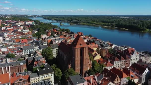 Eski Kasaba Katedrali Torun Miasto Katedra Hava Görüntüsü Polonya Yüksek — Stok video