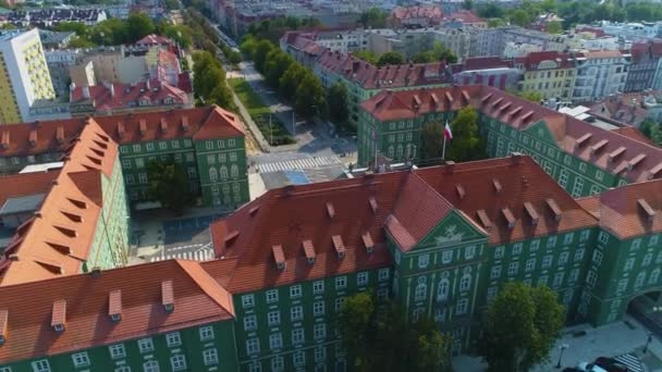 Council Szczecin Urzad Miasta Aerial View Poland Vysoce Kvalitní Záběry — Stock video