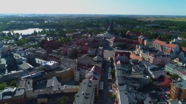 Panorama Oude Stadsplein Gniezno Rynek Uitzicht Vanuit Lucht Polen Hoge — Stockvideo