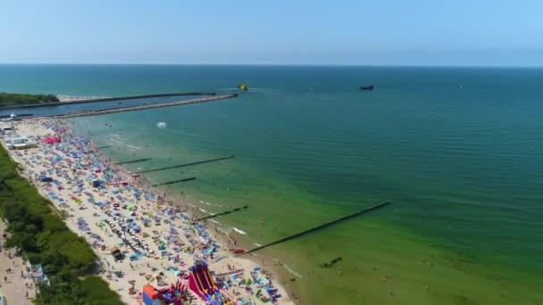 Beach Baltic Sea Ustka Plaza Morze Baltyckie Aerial View Poland — Stock Video