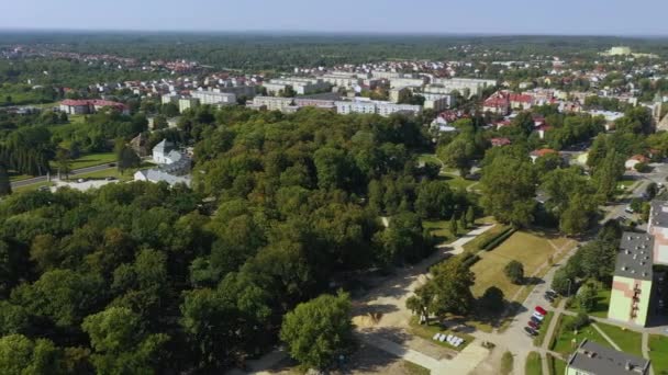 Şehir Merkezindeki Park Konskie Park Merkezi Hava Görüntüsü Polonya Yüksek — Stok video