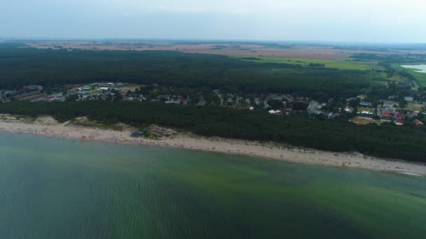 Strand Oostzee Lazy Plaza Morze Baltyckie Aerial View Polen Hoge — Stockvideo
