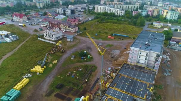 Строительство Здания Suwalki Budowa Budynku Воздушный Вид Польши Высококачественные Кадры — стоковое видео