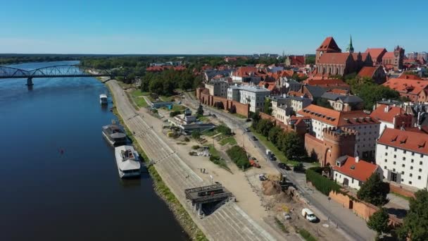 Ściany Starego Miasta Toruń Mury Stare Miasto Widok Lotu Ptaka — Wideo stockowe