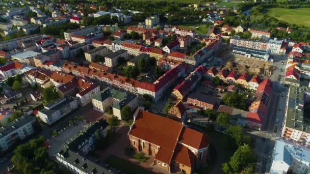 Landschap Old Town Market Square Lomza Staar Miasto Aerial View — Stockvideo