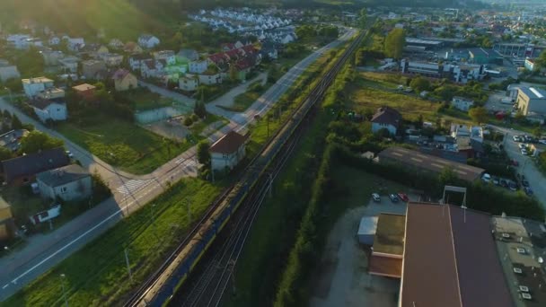 Panorama Train Railway Tracks Rumia Krajobraz Tory Kolejowe Pociag Aerial — Videoclip de stoc