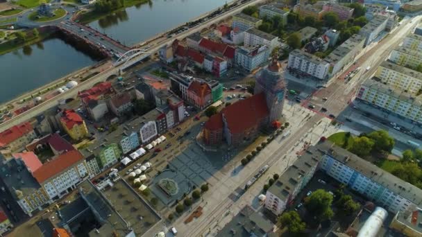 Prachtige Oude Markt Kathedraal Gorzow Stary Rynek Aerial View Polen — Stockvideo