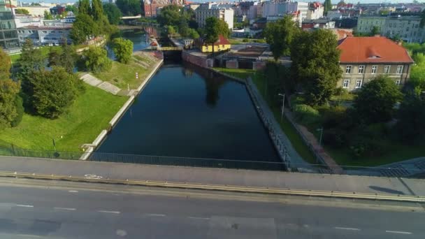Szolidaritás Bridges Brda River Bydgoszcz Mosty Solidarnosci Aerial View Lengyelország — Stock videók