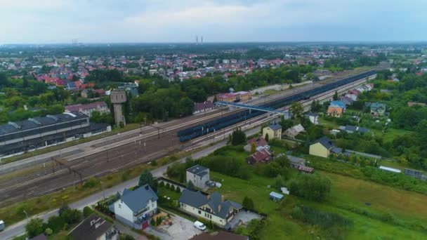 Panorama Tågstation Ostroleka Dworzec Kolejowy Antenn View Poland Högkvalitativ Film — Stockvideo