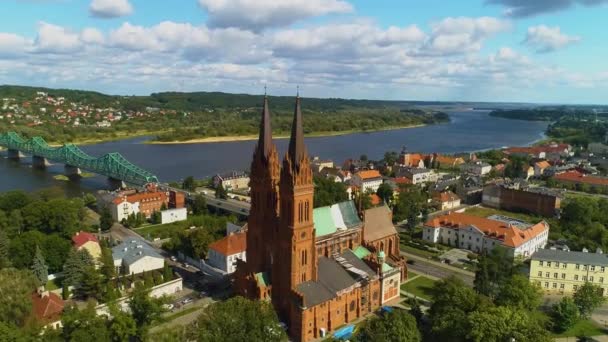 Panorama Basilica Wloclawek Bazylika Nmp Aerial View Poland High Quality — Stock Video