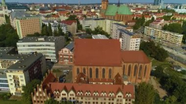Panorama Katedrali Bazilikası Szczecin Bazylika Jakuba Apostola Havacılık Görünümü Polonya. Yüksek kalite 4k görüntü