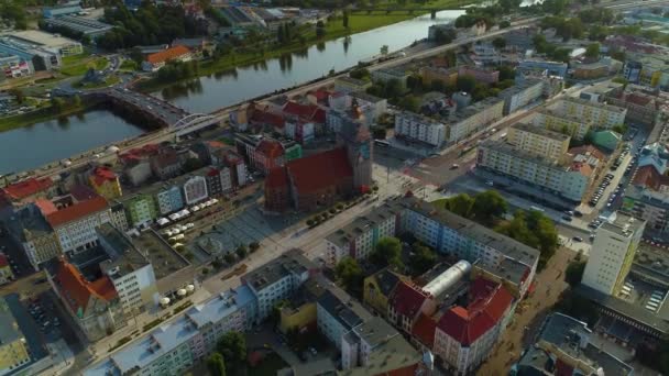 Güzel Eski Pazar Meydanı Katedrali Gorzow Stary Rynek Hava Manzarası — Stok video