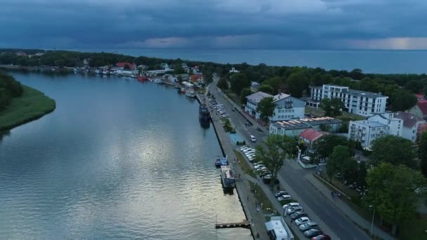 Prachtig Landschap Port Dziwnow Piekny Krajobraz Luchtfoto View Polen Hoge — Stockvideo