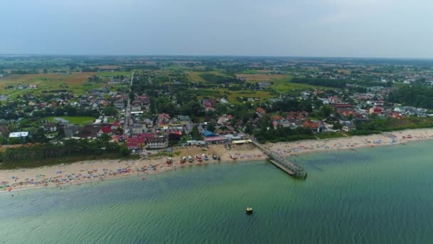 Panorama Playa Mar Báltico Chlopy Plaza Morze Baltyckie Vista Aérea — Vídeos de Stock