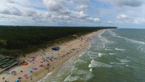 Strand Oostzee Miedzywodzie Plaza Morze Baltyckie Aerial View Polen Hoge — Stockvideo
