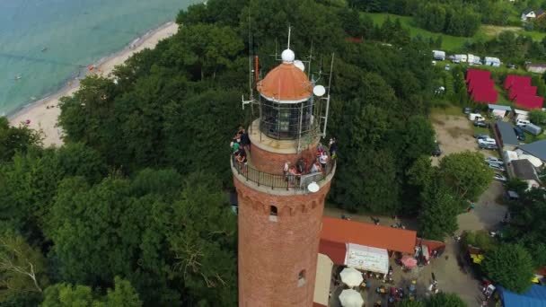 Lighthouse Gaski Latarnia Morska Aerial View Poland Кадри Високої Якості — стокове відео