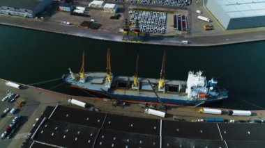 Yeni Liman Gemisi Gdansk Statek Nowy Port Aerial View Poland. Yüksek kalite 4k görüntü