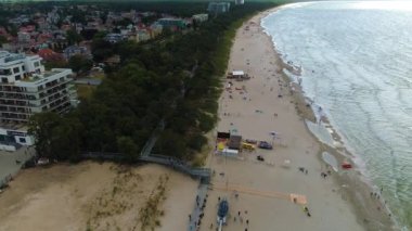 Plaj Baltık Denizi Miedzyzdroje Plaza Morze Baltyckie Hava Manzaralı Polonya. Yüksek kalite 4k görüntü
