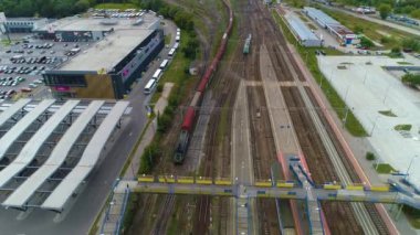 Tren İstasyonu Bialystok Dworzec Kolejowy Hava Görüntüsü Polonya. Yüksek kalite 4k görüntü