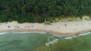 Plaj Baltık Denizi Lukecin Plaza Morze Baltyckiea Hava Görüntüsü Polonya. Yüksek kalite 4k görüntü