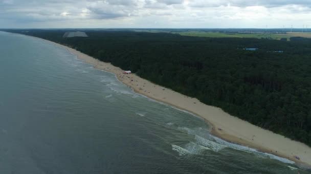 Strand Baltic Sea Lukecin Plaza Morze Baltyckiea Aerial View Poland — Stockvideo