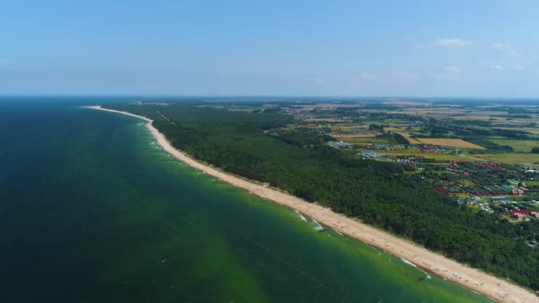 Panorama Playa Mar Báltico Wicie Plaza Morze Baltyckie Vista Aérea — Vídeo de stock