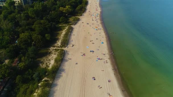 Plaża Panorama Wybrzeże Brzeże Bałtyku Sopot Gdańsk Plaza Aerial View — Wideo stockowe