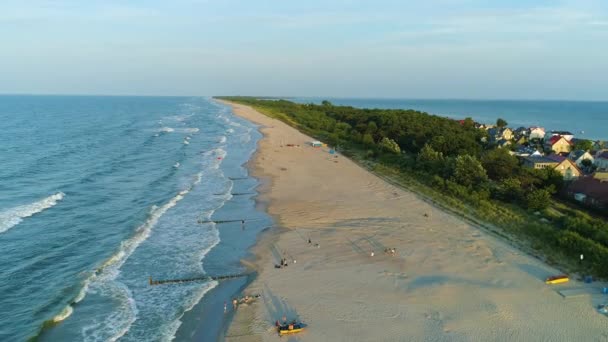 Krásná Krajina Beach Kuznica Krajobraz Plaza Aerial View Polsko Vysoce — Stock video