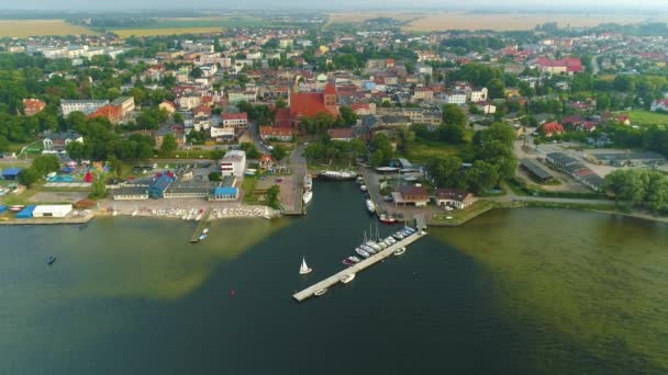 Panorama Molo Yacht Harbor Puck Port Aerial View Polen Hoge — Stockvideo