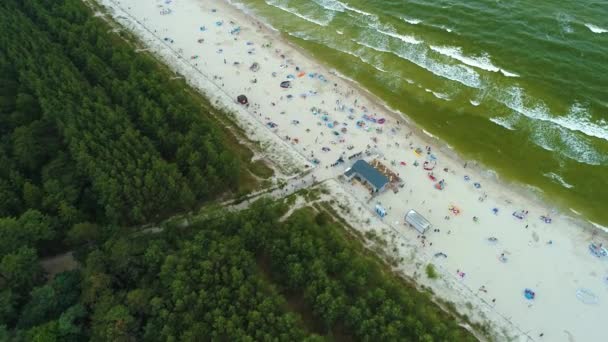 Strand Baltic Sea Karwia Plaza Morze Baltyckie Flygfoto Polen Högkvalitativ — Stockvideo