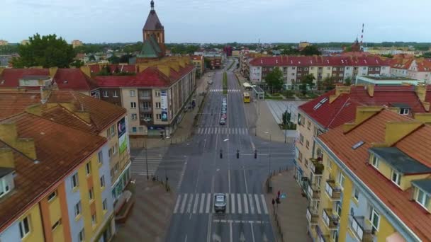 Eski Kasaba Pazarı Koszalin Staromiejski Rynek Hava Görüntüsü Polonya Yüksek — Stok video